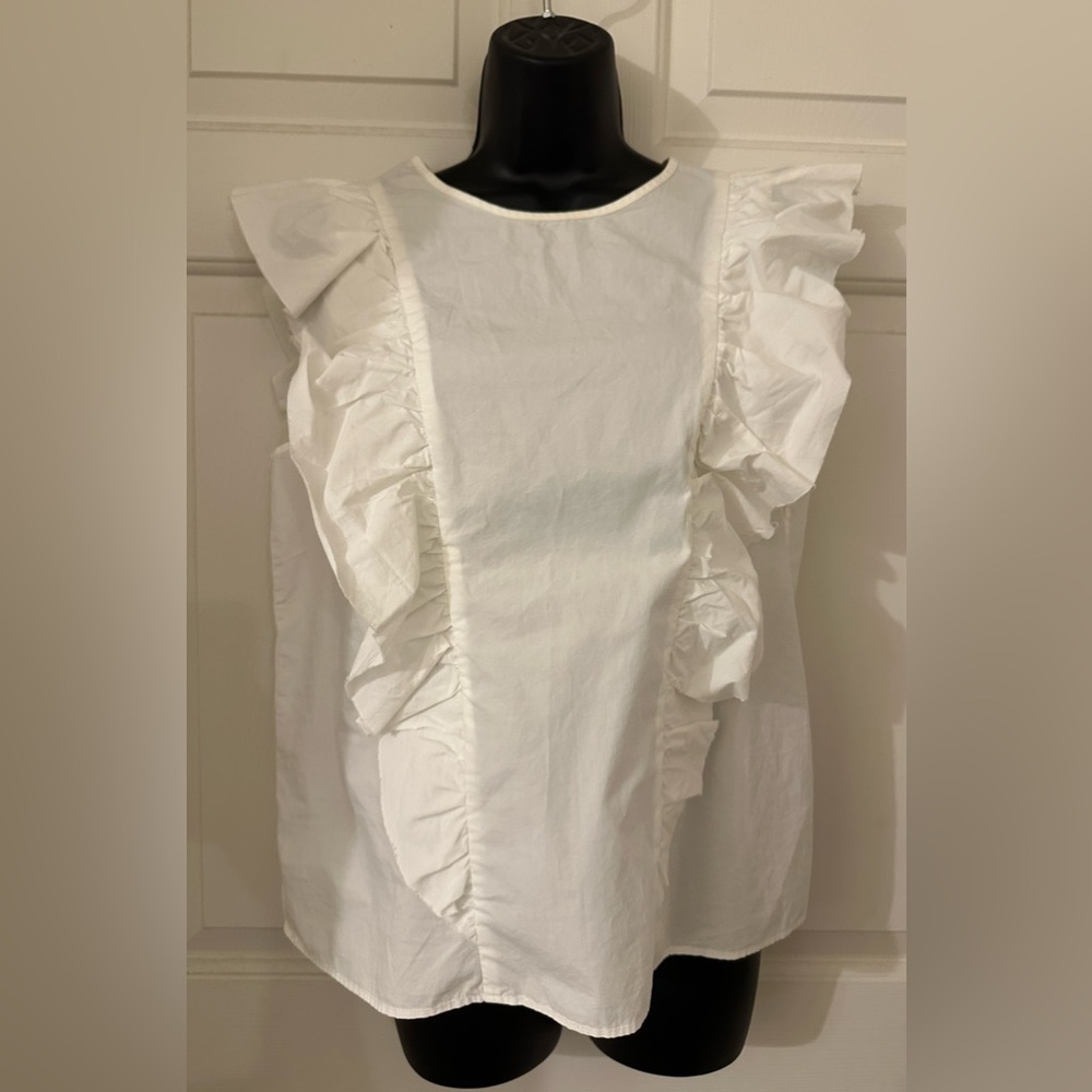 Current/Elliott White Sleeveless Ruffle Top Blouse Sz 2